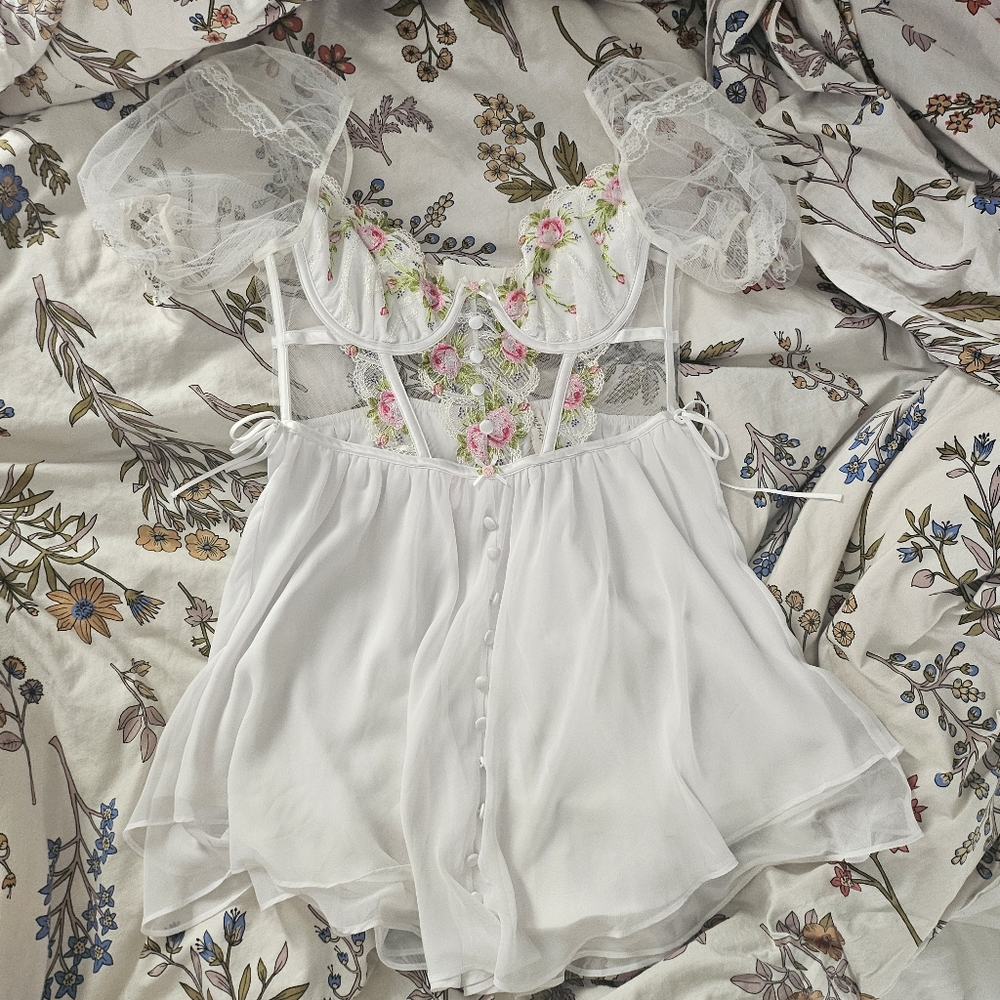 For Love & Lemons White Floral Slip Dress